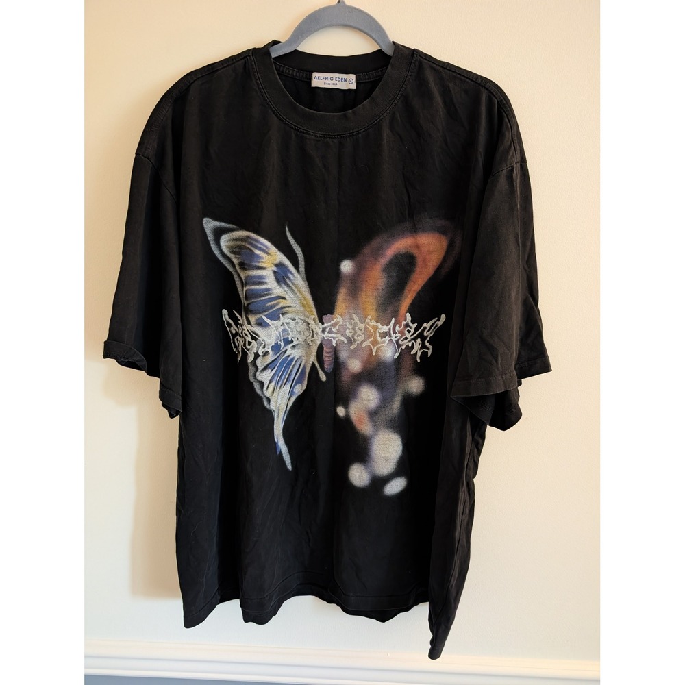 Aelfric Eden Mens XL Black Butterfly Graphic Oversized Streetwear T-Shirt